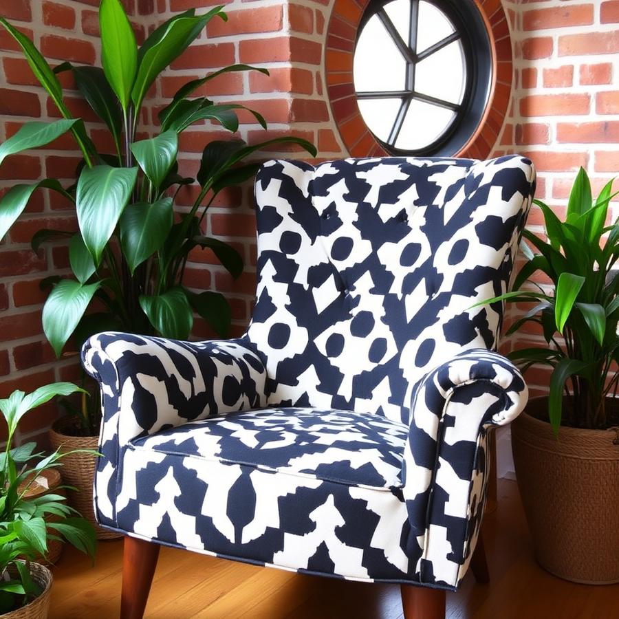 Patterned reupholstered armchair