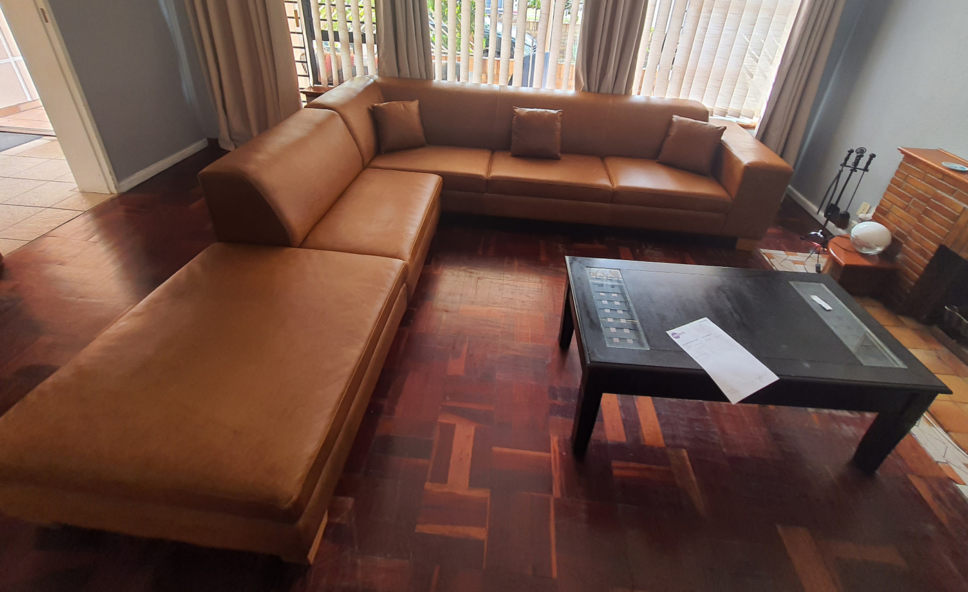 Tan leather sectional sofa upholstery project